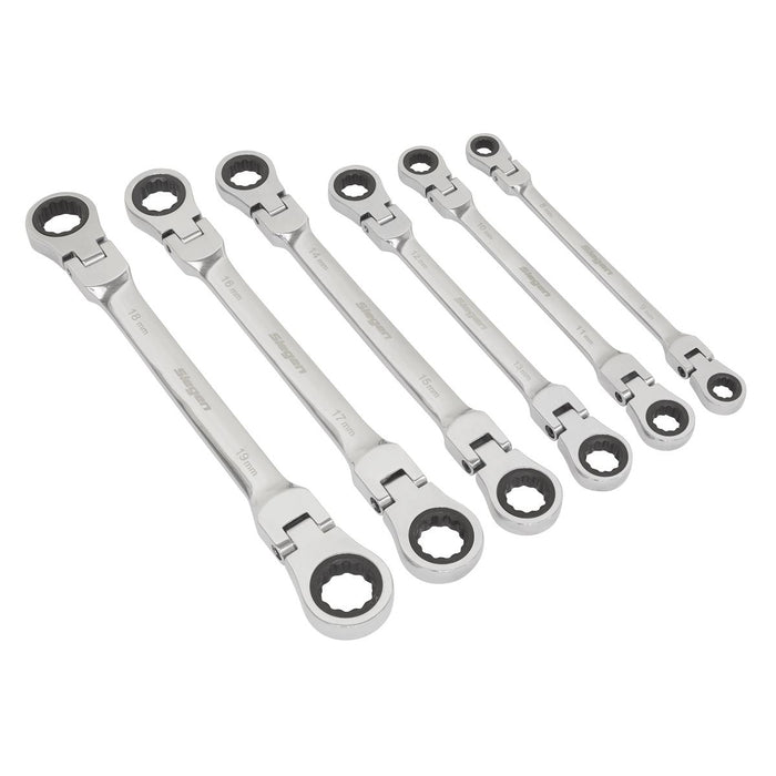 Seigen by Sealey Flexi-Head Double End Ratchet Ring Spanner Set 6pc Metric S0806 Seigen by Sealey  - Dynamic Drive