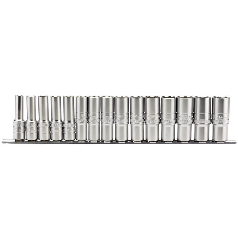 Draper Metric Deep Socket on a Metal Rail, 1/2" Sq. Dr. (15 Piece) 16499 Draper - Dynamic Drive