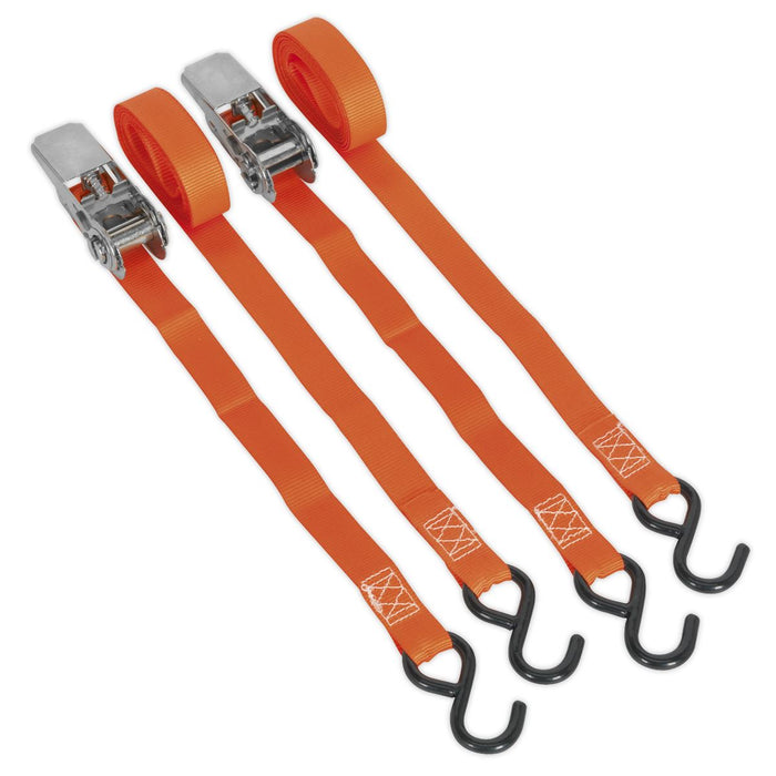 Sealey Ratchet Tie Down 25mm x 4m Polyester Webbing with S-Hooks 500kg Breaking Sealey - Dynamic Drive