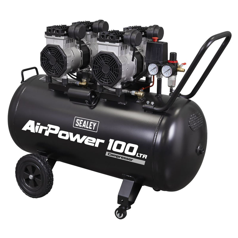 Sealey 100L Oil Free Low Noise Direct Drive Air Compressor 2 x 2hp SAC10001S Sealey - Dynamic Drive