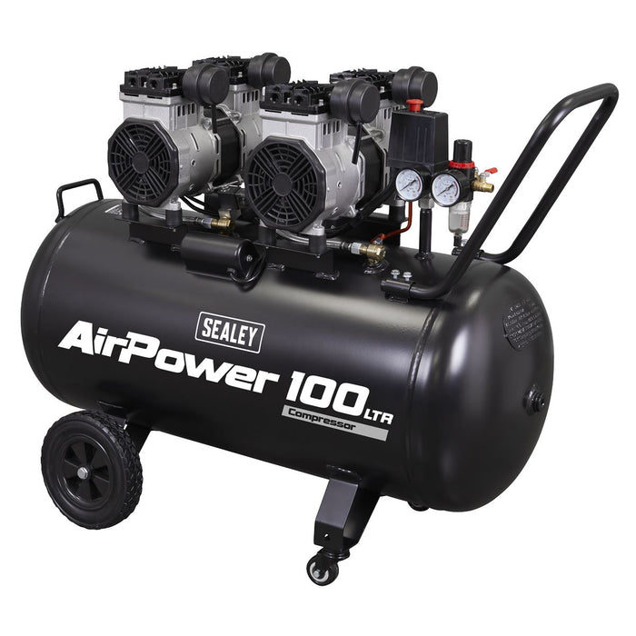 Sealey 100L Oil Free Low Noise Direct Drive Air Compressor 2 x 2hp SAC10001S Sealey - Dynamic Drive