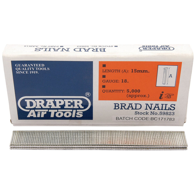 Draper Brad Nails, 15mm (Pack of 5000) 59823 Draper - Dynamic Drive