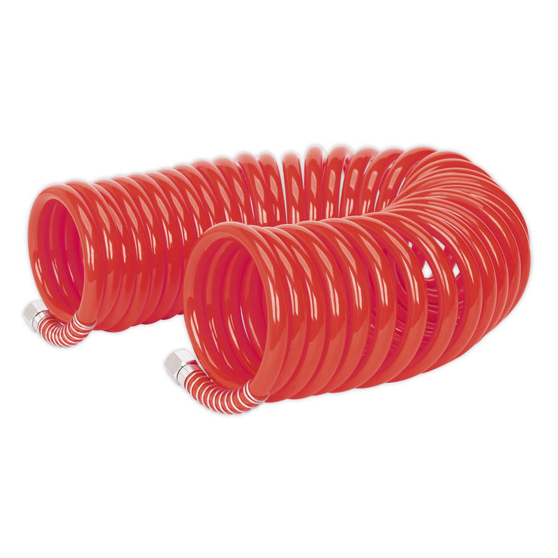 Sealey PU Coiled Air Hose with 1/4"BSP Unions 10m x 8mm AH10C/8 Sealey - Dynamic Drive