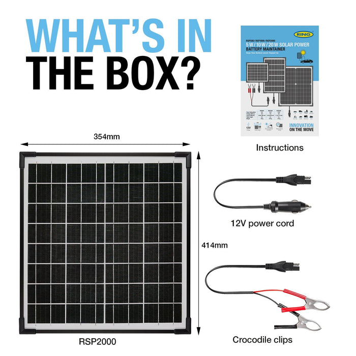 Ring Automotive RSP2000 20W Solar Panel Battery Maintainer 18v Monocrystalline C Ring Automotive - Dynamic Drive