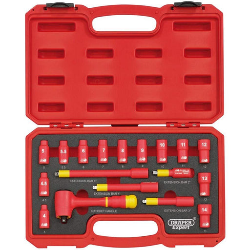 Draper VDE Approved Fully Insulated Metric Socket Set, 1/4" Sq. Dr. (18 Piece) Draper - Dynamic Drive