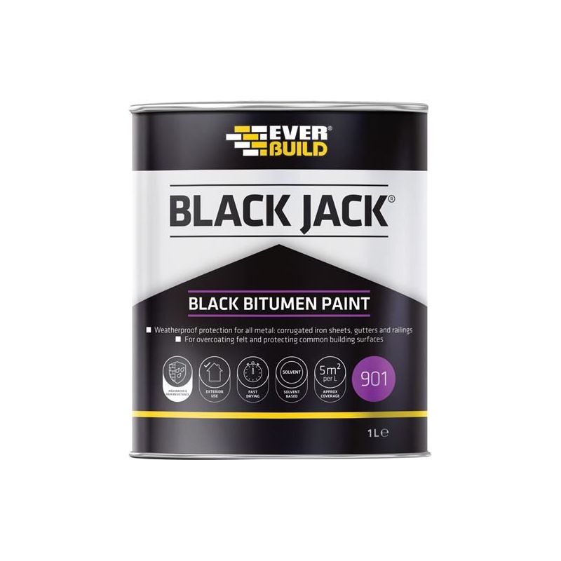 Everbuild Sika Black Jack® 901 Black Bitumen Paint 1 litre Everbuild Sika - Dynamic Drive