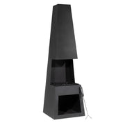 Dellonda Outdoor Chiminea Fireplace Fire Pit Heater Firewood Storage Black Steel Dellonda  - Dynamic Drive