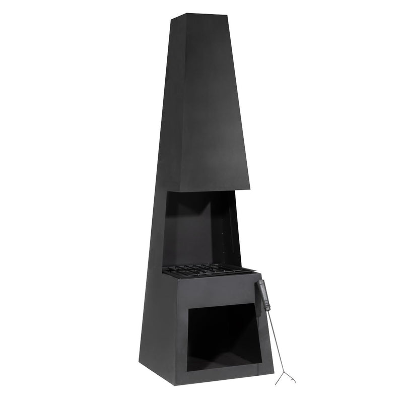 Dellonda Outdoor Chiminea Fireplace Fire Pit Heater Firewood Storage Black Steel Dellonda  - Dynamic Drive