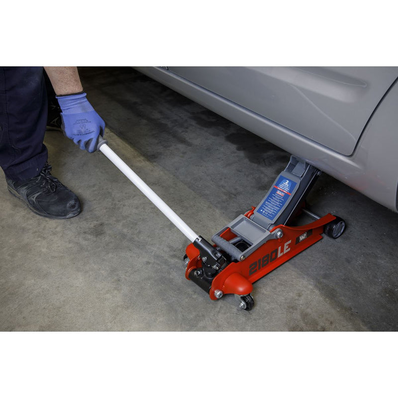 Sealey 180 Handle Low Profile Short Chassis Trolley Jack 2 Tonne - Red 2180LE Sealey - Dynamic Drive