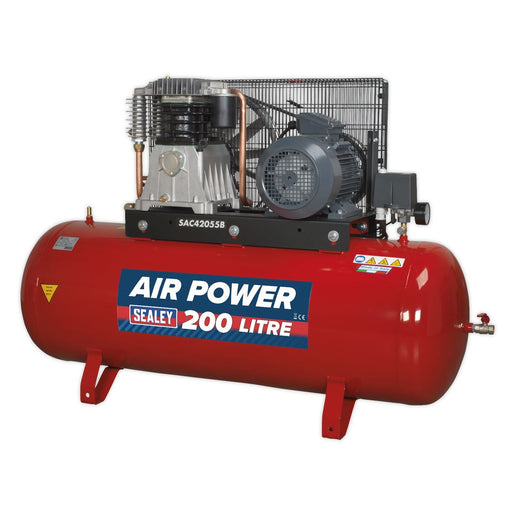 Sealey Air Compressor 200L Belt Drive 5.5hp 3ph 2-Stage with Cast Cylinders Sealey - Dynamic Drive