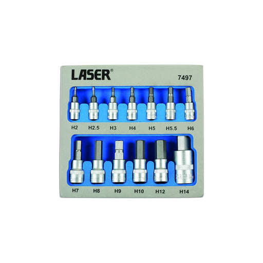Laser Security Hex Socket Bit Set 1/4"D, 3/8"D, 1/2"D 13pc 7497 Laser - Dynamic Drive