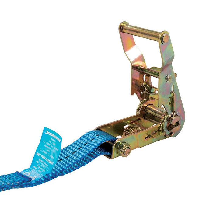 Silverline Ratchet Tie Down Strap J-Hook 3m x 27mm - Rated 350kg Capacity 700kg Silverline - Dynamic Drive