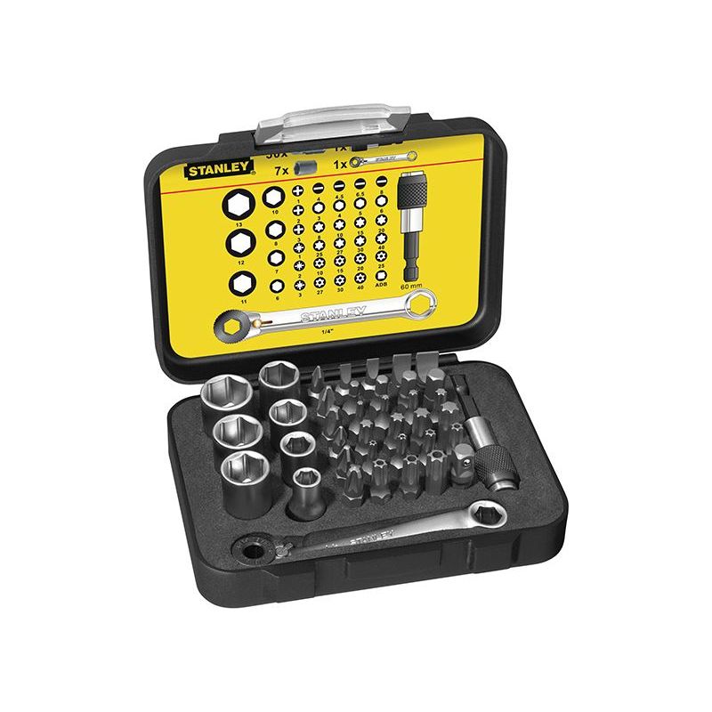 Stanley® Hand Tools 1/4in Drive Bit & Socket Set of 39 + Ratchet End STANLEY® Hand Tools - Dynamic Drive