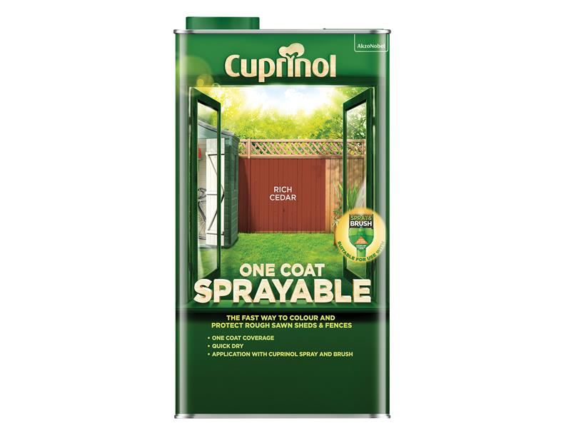Cuprinol One Coat Sprayable Fence Treatment Rich Cedar 5 litre Cuprinol - Dynamic Drive