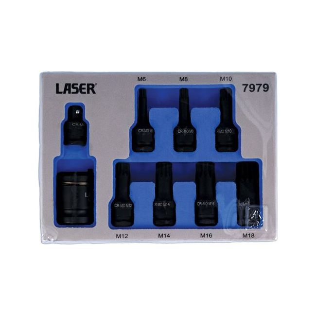 Laser Dual Drive Spline Impact Bit Socket Set 9pc 7979 Laser - Dynamic Drive