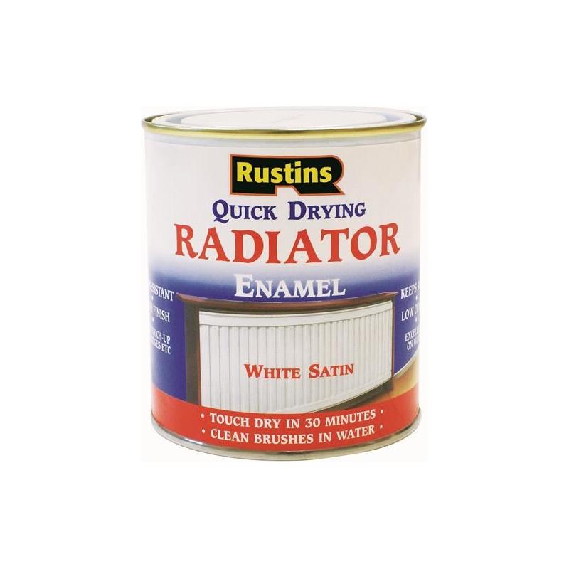 Rustins Quick Dry Radiator Enamel Paint Satin White 500ml Rustins - Dynamic Drive