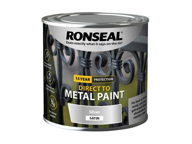 Ronseal Direct to Metal Paint Silver Satin 250ml Ronseal - Dynamic Drive