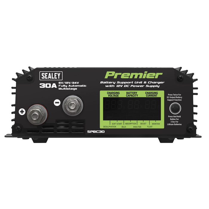 Sealey SPBC30 Battery Support Unit Charger 30A 6v 12v 24V Batteries GEL AGM Lead Sealey  - Dynamic Drive
