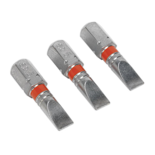 Sealey Power Tool Bit Slotted 5mm Colour-Coded S2 25mm Pack of 3 AK210508 Sealey - Dynamic Drive