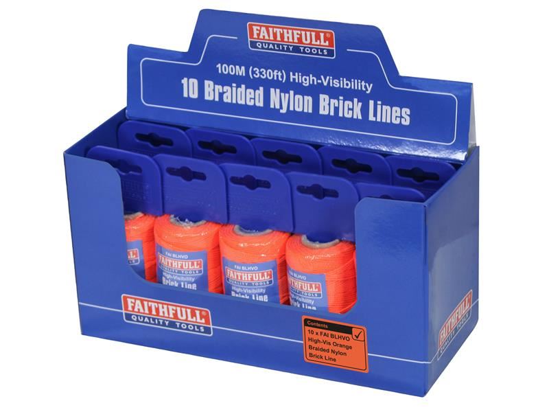 Faithfull Hi-Vis Nylon Brick Line 100m (330ft) Orange Faithfull - Dynamic Drive