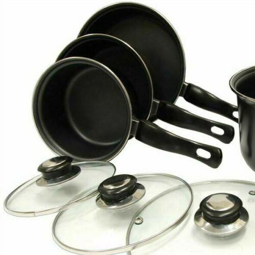 Leisurewize 7 piece Cookware Set Pan Saucepan Set Carbon Non Stick Glass Lids Leisurewize  - Dynamic Drive