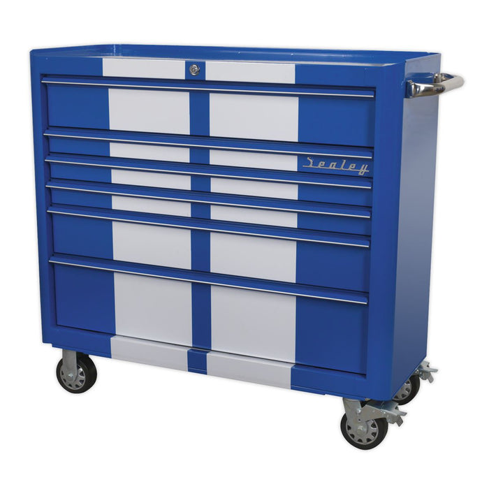 Sealey Rollcab 6 Drawer Wide Retro Style Blue with White Stripes AP41206BWS Sealey - Dynamic Drive