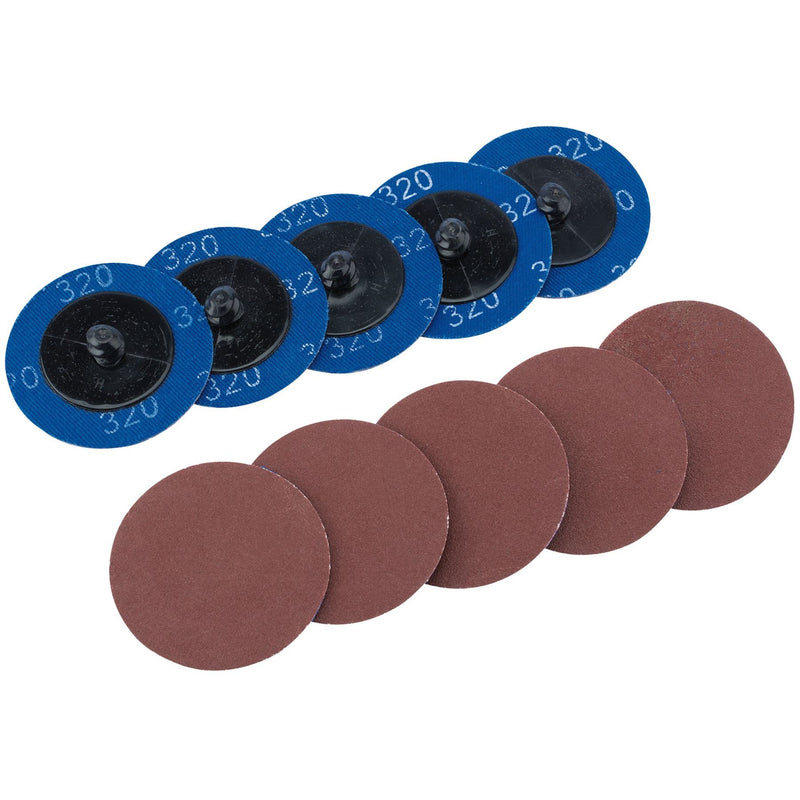 Draper Aluminium Oxide Sanding Discs, 50mm, 320 Grit (Pack of 10) 75614 Draper - Dynamic Drive