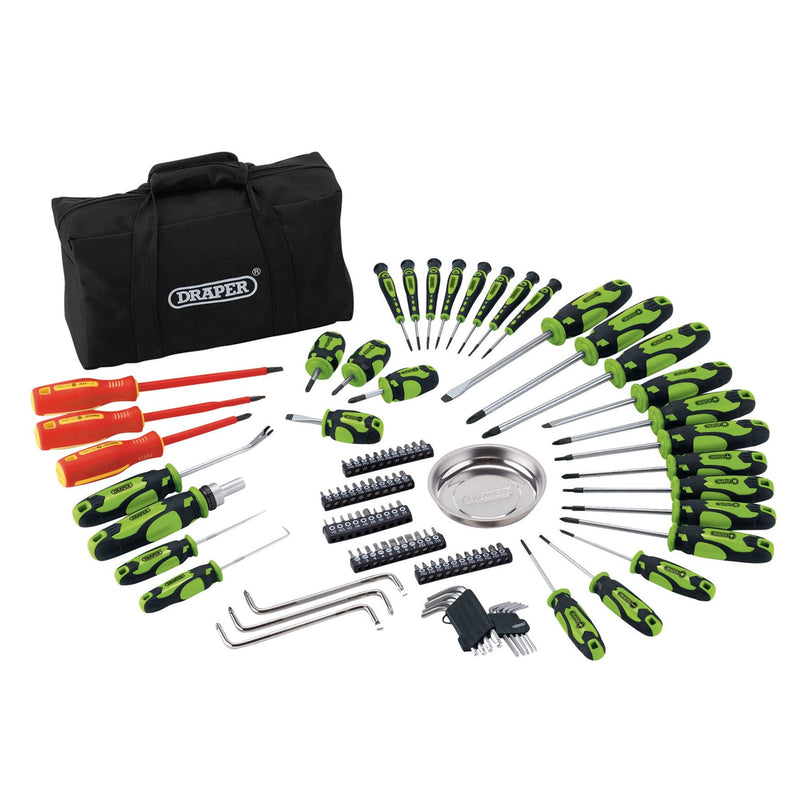 Draper Screwdriver and Bit Set with Soft Storage Bag, Green (100 Piece) 03991 Draper - Dynamic Drive