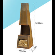 Dellonda Outdoor Chiminea Fireplace Heater Firewood Storage - Corten Steel Dellonda  - Dynamic Drive