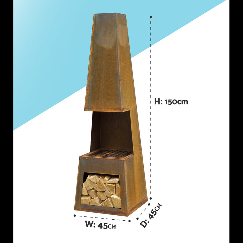Dellonda Outdoor Chiminea Fireplace Heater Firewood Storage - Corten Steel Dellonda  - Dynamic Drive