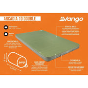 Vango Arcadia 10 Double Self inflating Sleep Mat Double Olive Vango - Dynamic Drive