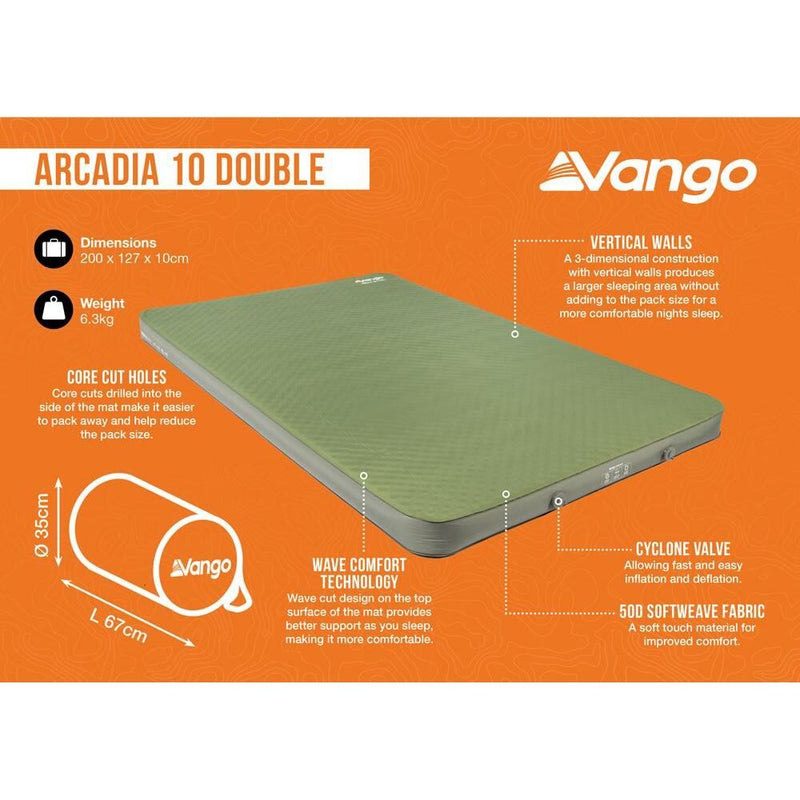 Vango Arcadia 10 Double Self inflating Sleep Mat Double Olive Vango - Dynamic Drive