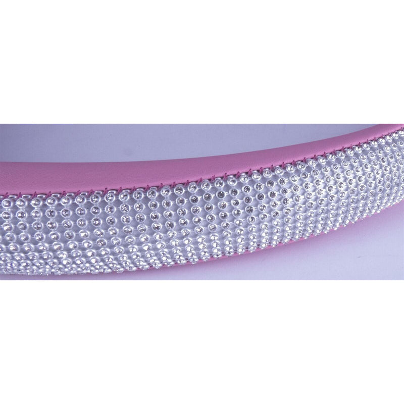 Pink Steering Wheel Cover 38cm PU Leather Crystal Bling Sparkle Rhinestone Decor Streetwize  - Dynamic Drive