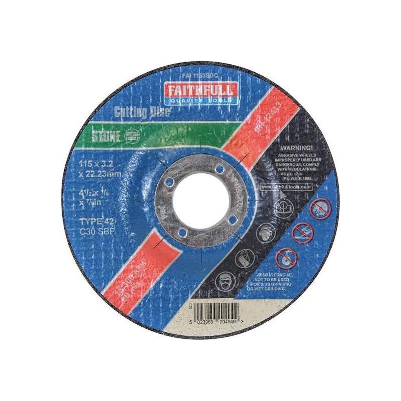Faithfull Depressed Centre Stone Cutting Disc 115 x 3.2 x 22.23mm Faithfull - Dynamic Drive
