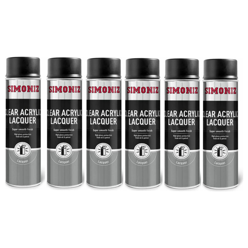 6x Simoniz Clear Acrylic Lacquer Smooth High Gloss Aerosol Spray Paint 500ml Simoniz - Dynamic Drive