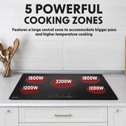 Baridi Integrated Ceramic Hob with 5 Cooking Zones 77cm - Black Glass Baridi - Dynamic Drive