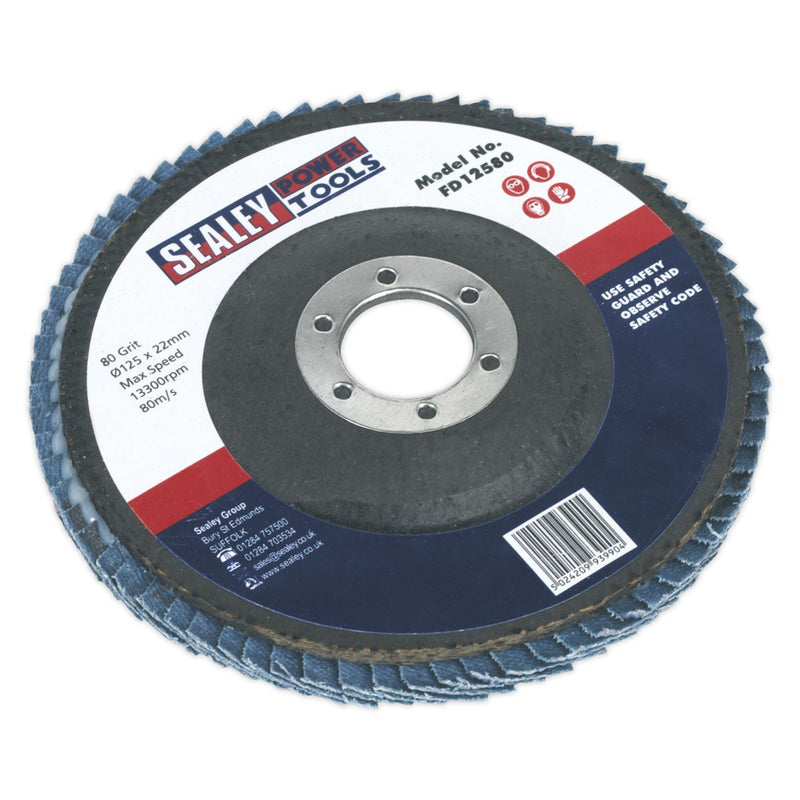 Sealey Flap Disc Zirconium 125mm 22mm Bore 80Grit FD12580 Sealey  - Dynamic Drive
