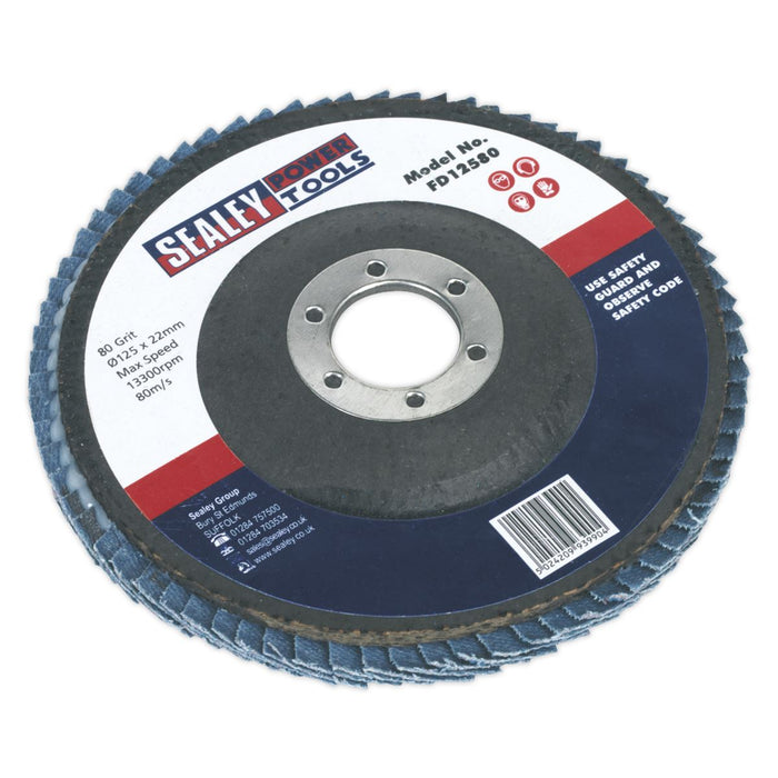 Sealey Flap Disc Zirconium 125mm 22mm Bore 80Grit FD12580 Sealey  - Dynamic Drive