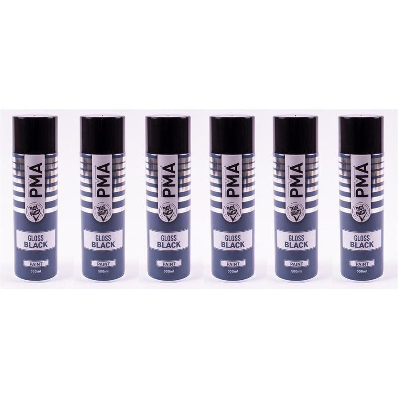6x Autotek Professional Gloss Black 500ml Spray Paint High Coverage Autotek - Dynamic Drive