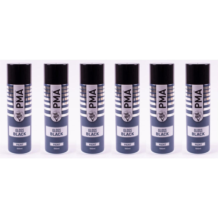 6x Autotek Professional Gloss Black 500ml Spray Paint High Coverage Autotek - Dynamic Drive