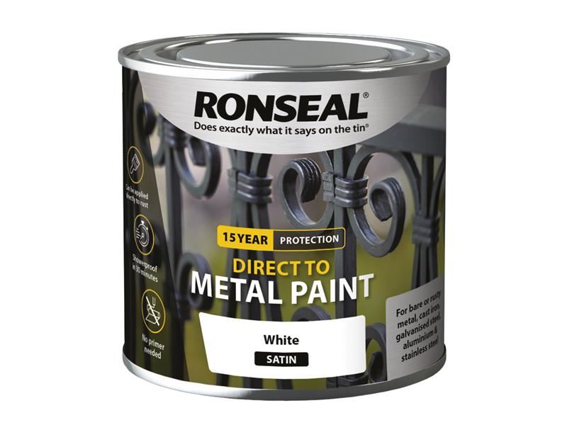 Ronseal Direct to Metal Paint White Satin 250ml Ronseal - Dynamic Drive