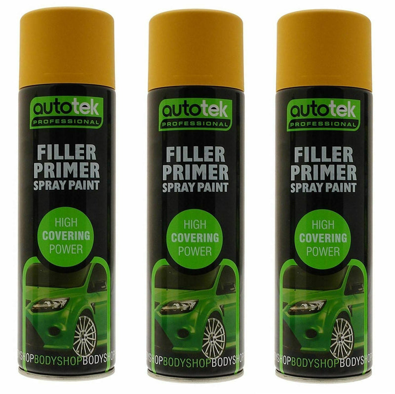 3x Autotek Yellow Filler Primer 500ML High Covering Spray Paint Professional Autotek  - Dynamic Drive