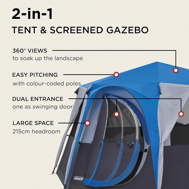 Coleman Cortes Octagon 8 Person Dome Glamping Yurt Camping Family Tent Blue Coleman - Dynamic Drive
