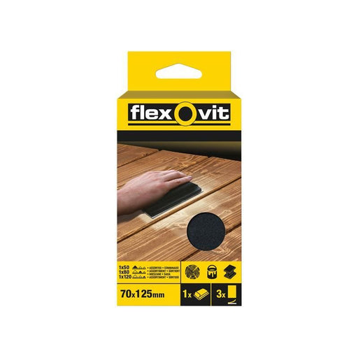 Flexovit Hook & Loop Sanding Block Kit Assorted 70 x 125mm (Pack 3) Flexovit - Dynamic Drive