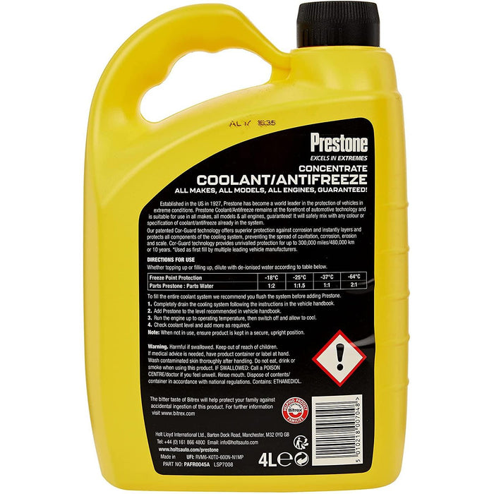 Prestone Coolant Antifreeze Concentrated Universal Summer Winter -37°C + 129° 4L Prestone  - Dynamic Drive