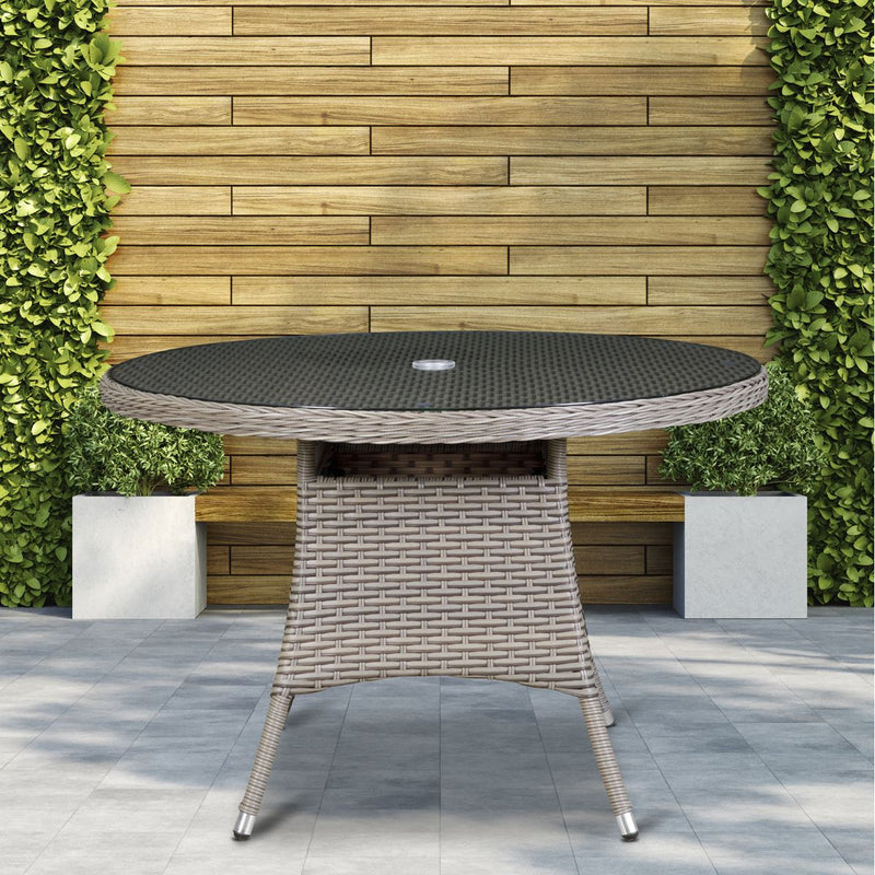 Dellonda Chester Rattan Wicker Round Outdoor Dining Table Tempered Glass Top Dellonda - Dynamic Drive