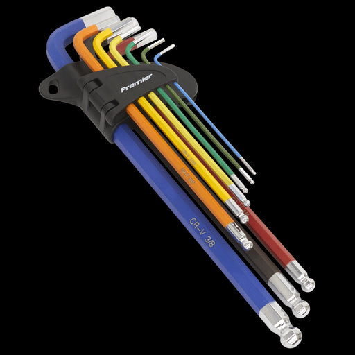 Sealey Ball-End Hex Key Set Extra-Long 9pc Colour-Coded Imperial AK7198 Sealey  - Dynamic Drive