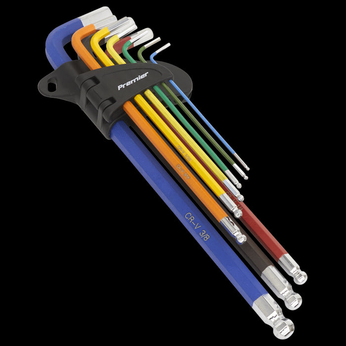 Sealey Ball-End Hex Key Set Extra-Long 9pc Colour-Coded Imperial AK7198 Sealey  - Dynamic Drive
