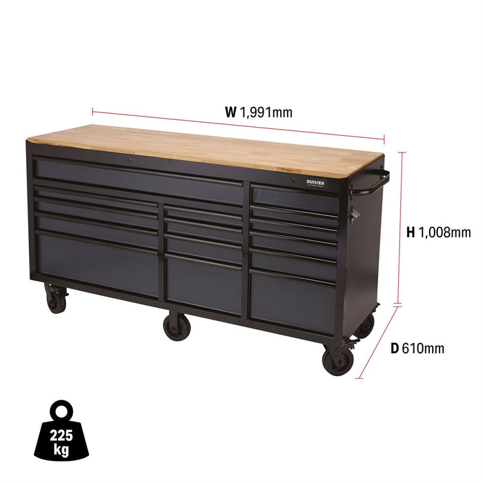 Draper BUNKER Workbench Roller Tool Cabinet, 15 Drawer, 72", Grey 08241 Draper - Dynamic Drive