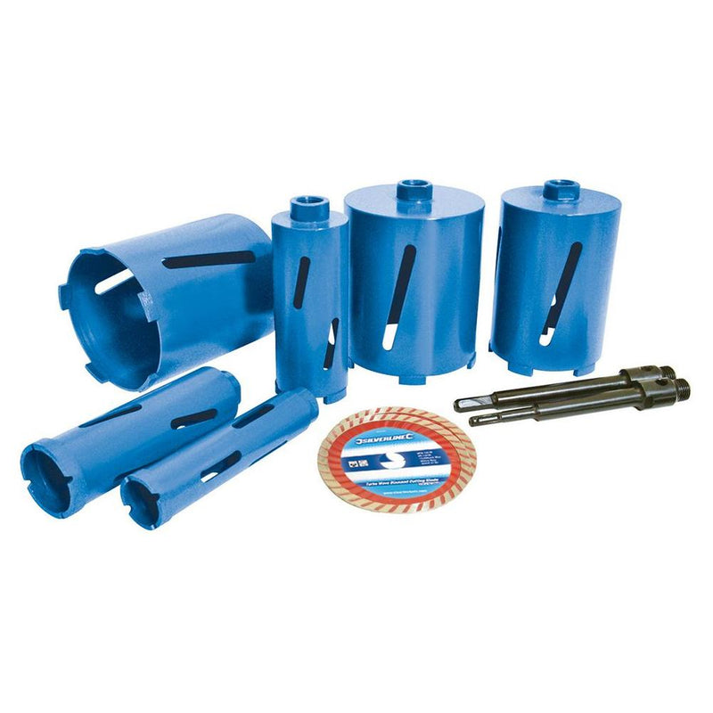 Silverline Diamond Core Drill Kit 6-Core 12pce 38, 52, 65, 107, 117 & 127mm Dia Silverline - Dynamic Drive